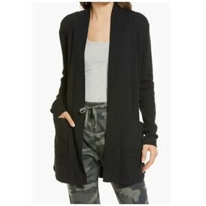 SPLENDID | Black Open Front Long Line Waffle Cardigan | Large Loungewear,